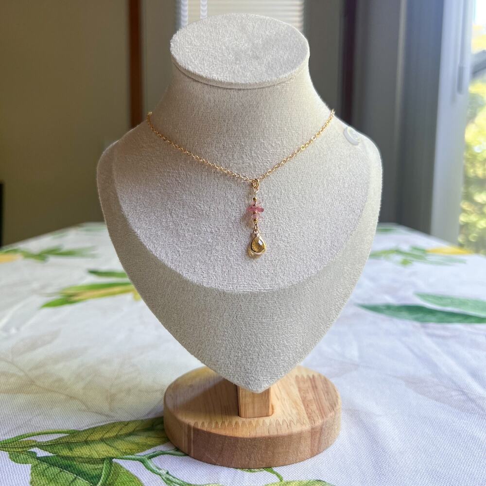 Rose Quartz Necklace, Citrine Strawberry Necklace, Cute Casual Colorful